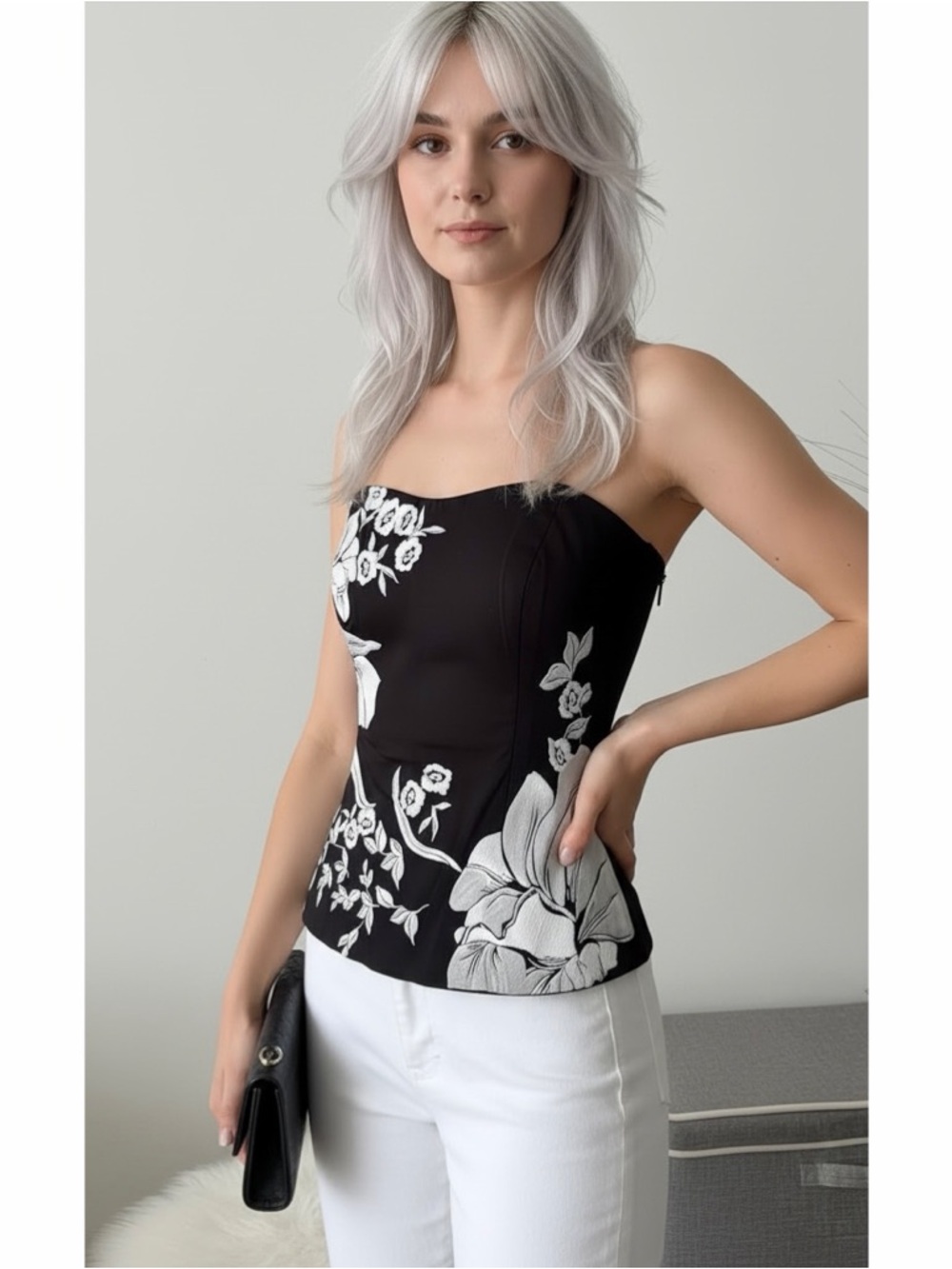 WHBM Embroidered Floral Sleeveless Bustier Top - Picture 2 of 9